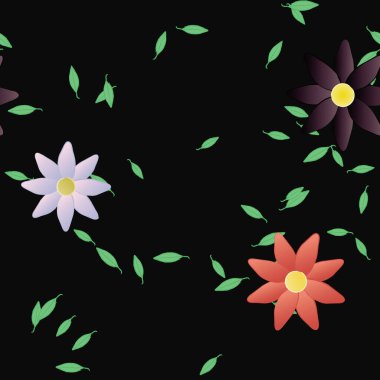 Basit çiçek ve yeşil yapraklı tasarım kompozisyonu, vektör illüstrasyonu