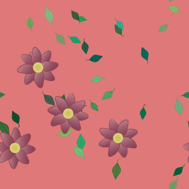 Basit çiçek ve yeşil yapraklı tasarım kompozisyonu, vektör illüstrasyonu