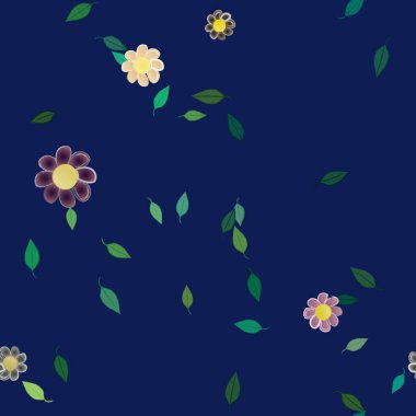 Basit çiçek ve yeşil yapraklı tasarım kompozisyonu, vektör illüstrasyonu