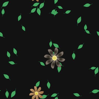 Basit çiçek ve yeşil yapraklı tasarım kompozisyonu, vektör illüstrasyonu