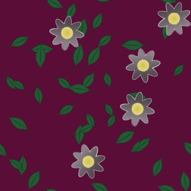 Basit çiçek ve yeşil yapraklı tasarım kompozisyonu, vektör illüstrasyonu