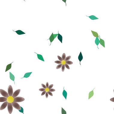 Basit çiçek ve yeşil yapraklı tasarım kompozisyonu, vektör illüstrasyonu