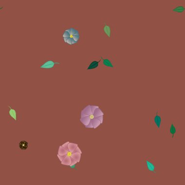 Basit çiçek ve yeşil yapraklı tasarım kompozisyonu, vektör illüstrasyonu