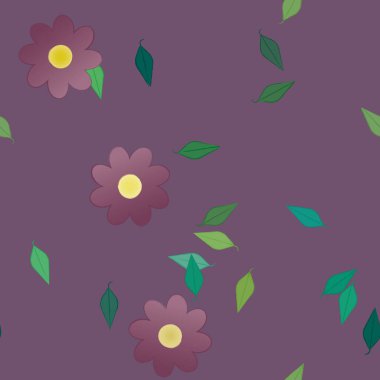 Basit çiçek ve yeşil yapraklı tasarım kompozisyonu, vektör illüstrasyonu