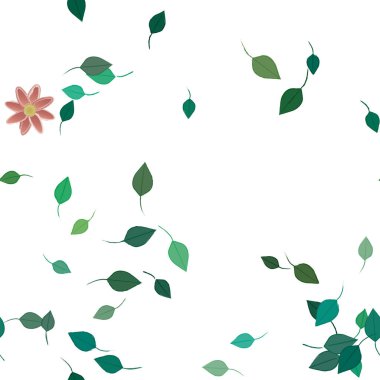 Serbest kompozisyonda yeşil yapraklı basit çiçekler, vektör illüstrasyonu