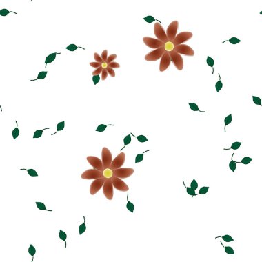 Basit çiçek ve yeşil yapraklı tasarım kompozisyonu, vektör illüstrasyonu