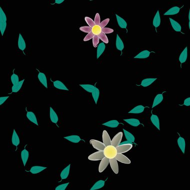 Basit çiçek ve yeşil yapraklı tasarım kompozisyonu, vektör illüstrasyonu