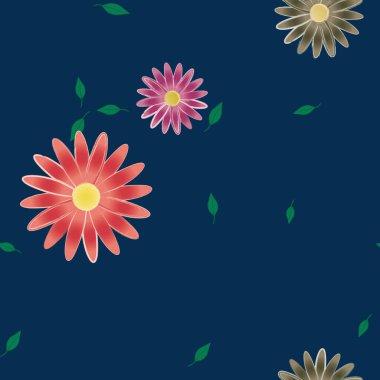 Basit çiçek ve yeşil yapraklı tasarım kompozisyonu, vektör illüstrasyonu