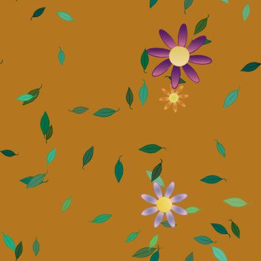 Basit çiçek ve yeşil yapraklı tasarım kompozisyonu, vektör illüstrasyonu