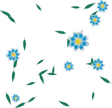 Basit çiçek ve yeşil yapraklı tasarım kompozisyonu, vektör illüstrasyonu