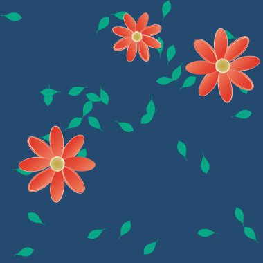 Basit çiçek ve yeşil yapraklı tasarım kompozisyonu, vektör illüstrasyonu