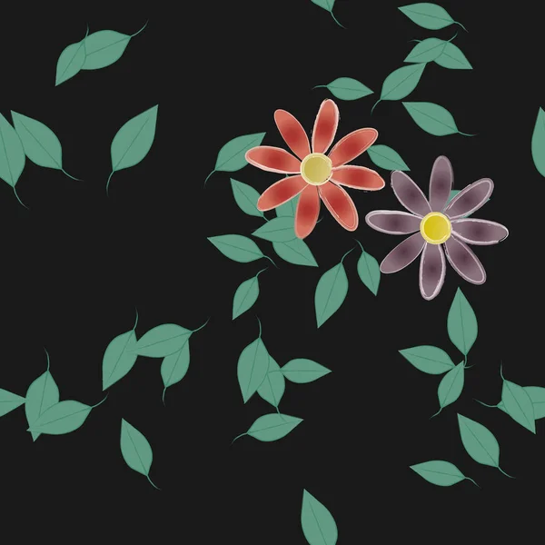 Composición Diseño Con Flores Simples Hojas Verdes Ilustración Vectorial — Vector de stock