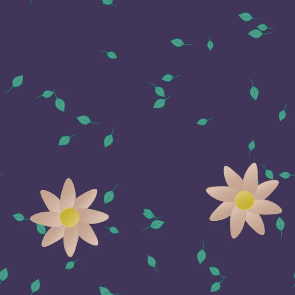 Flores Simples Con Hojas Verdes Composición Libre Ilustración Vectorial — Archivo Imágenes Vectoriales