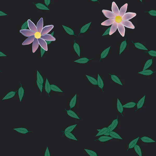 免费作曲 墙纸用 带有简单的彩花和绿叶 矢量插图 — 图库矢量图片