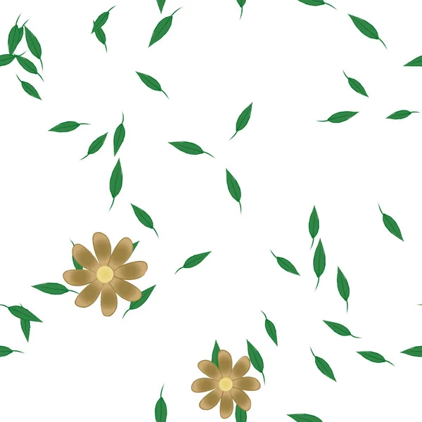 Composição Design Com Flores Simples Folhas Verdes Ilustração Vetorial — Vetor de Stock