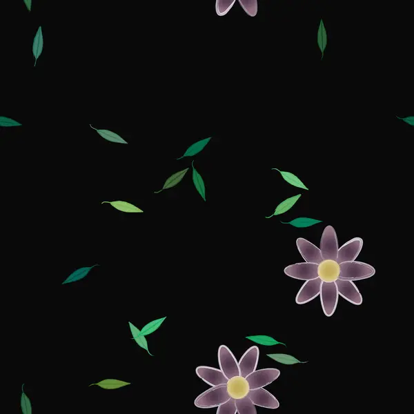 Composición Diseño Con Flores Simples Hojas Verdes Ilustración Vectorial — Archivo Imágenes Vectoriales