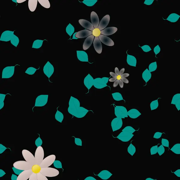 Flores Simples Con Hojas Verdes Composición Libre Ilustración Vectorial — Vector de stock