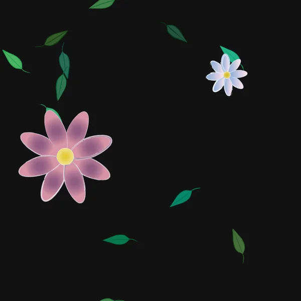 Flores Simples Con Hojas Verdes Composición Libre Ilustración Vectorial — Archivo Imágenes Vectoriales