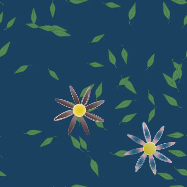 Flores Simples Con Hojas Verdes Composición Libre Ilustración Vectorial — Vector de stock