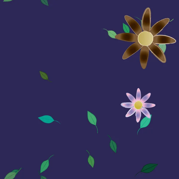 Composition Design Avec Fleurs Simples Feuilles Vertes Illustration Vectorielle — Image vectorielle