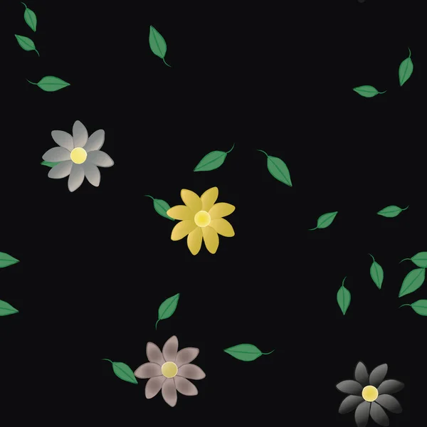 Composição Livre Com Flores Coloridas Simples Folhas Verdes Para Papel — Vetor de Stock