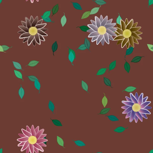 Flores Simples Con Hojas Verdes Composición Libre Ilustración Vectorial — Archivo Imágenes Vectoriales