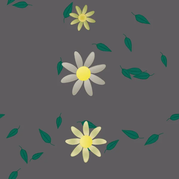 Flores Simples Con Hojas Verdes Composición Libre Ilustración Vectorial — Vector de stock