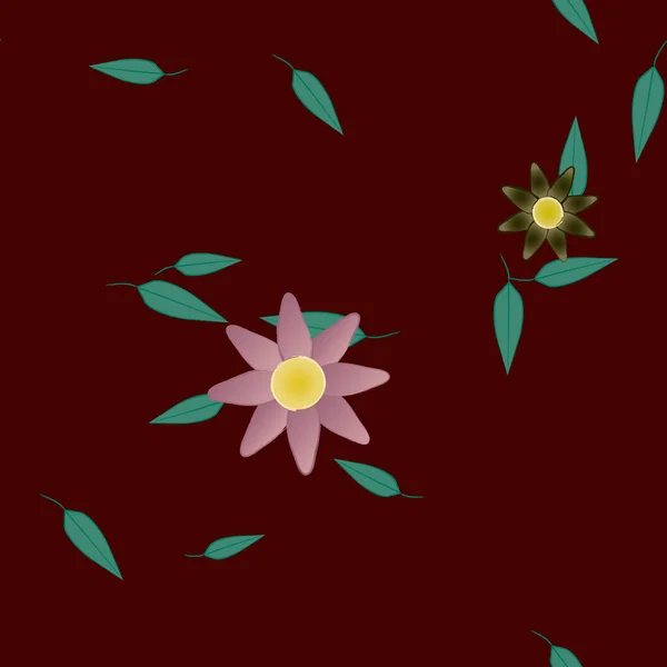 Flores Simples Con Hojas Verdes Composición Libre Ilustración Vectorial — Vector de stock