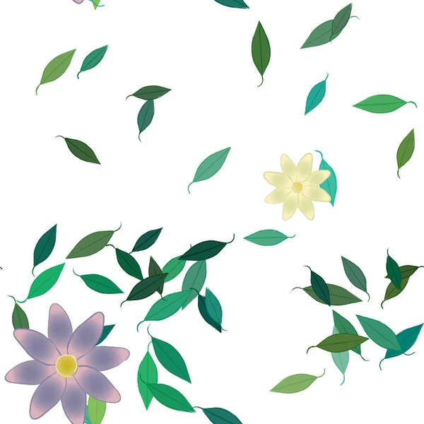 Design Composition Simple Flowers Green Leaves Vector Illustration — Stock Vector