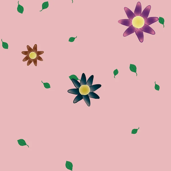 Composición Libre Con Flores Colores Simples Hojas Verdes Para Papel — Archivo Imágenes Vectoriales