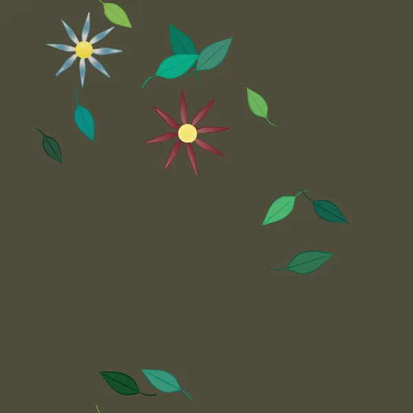 Composition Design Avec Fleurs Simples Feuilles Vertes Illustration Vectorielle — Image vectorielle