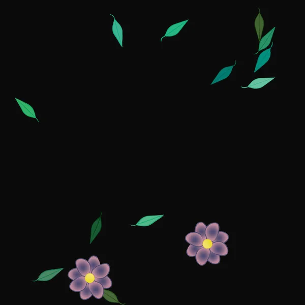 Flores Simples Con Hojas Verdes Composición Libre Ilustración Vectorial — Vector de stock