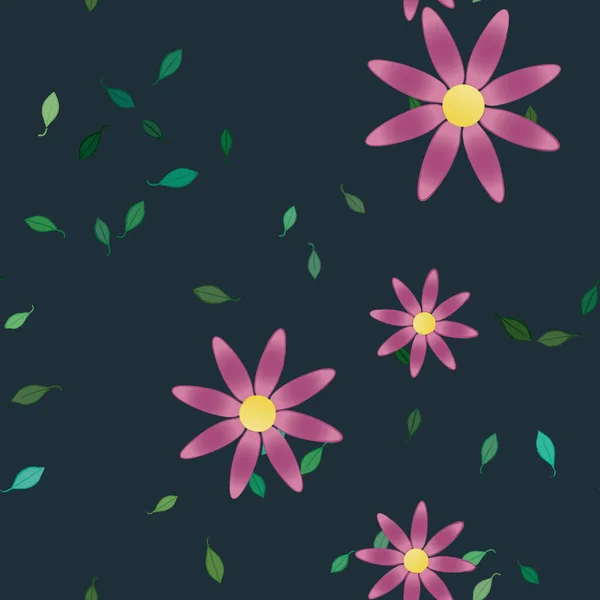 Fleurs Simples Avec Des Feuilles Vertes Composition Libre Illustration Vectorielle — Image vectorielle