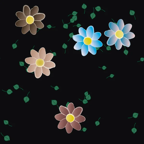 Flores Simples Con Hojas Verdes Composición Libre Ilustración Vectorial — Archivo Imágenes Vectoriales