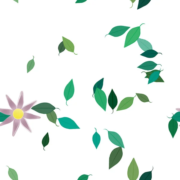 Composição Livre Com Flores Coloridas Simples Folhas Verdes Para Papel — Vetor de Stock