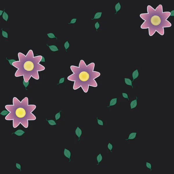 Fleurs Simples Avec Des Feuilles Vertes Composition Libre Illustration Vectorielle — Image vectorielle