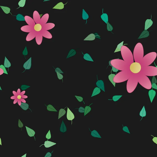 Composição Livre Com Flores Coloridas Simples Folhas Verdes Para Papel — Vetor de Stock