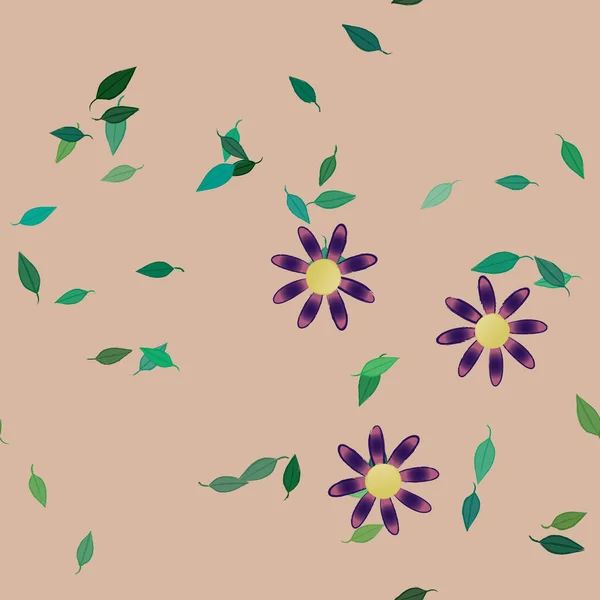 Flores Simples Con Hojas Verdes Composición Libre Ilustración Vectorial — Vector de stock