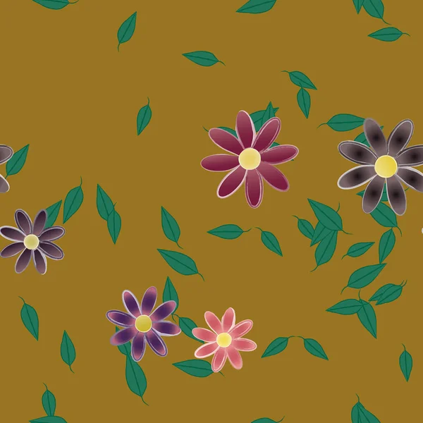 Fleurs Simples Avec Des Feuilles Vertes Composition Libre Illustration Vectorielle — Image vectorielle