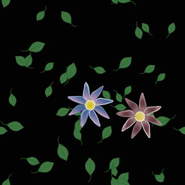 Composición Diseño Con Flores Simples Hojas Verdes Ilustración Vectorial — Vector de stock