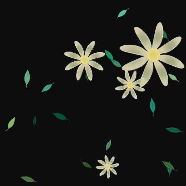 Flores Simples Con Hojas Verdes Composición Libre Ilustración Vectorial — Vector de stock