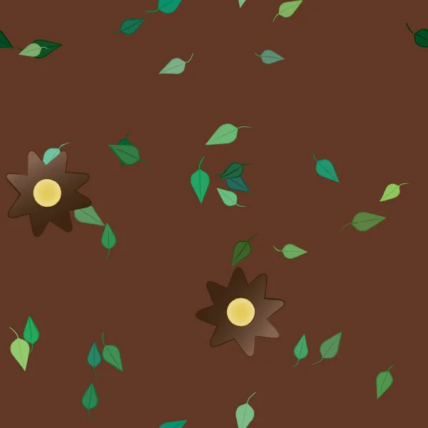 Fleurs Simples Avec Des Feuilles Vertes Composition Libre Illustration Vectorielle — Image vectorielle