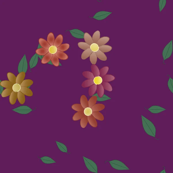 Composición Libre Con Flores Colores Simples Hojas Verdes Para Papel — Vector de stock