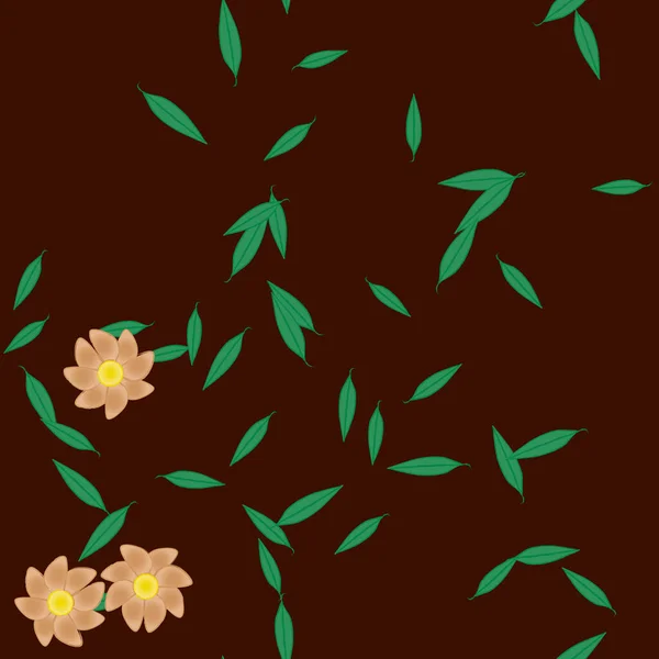 Composition Libre Avec Des Fleurs Colorées Simples Feuilles Vertes Pour — Image vectorielle