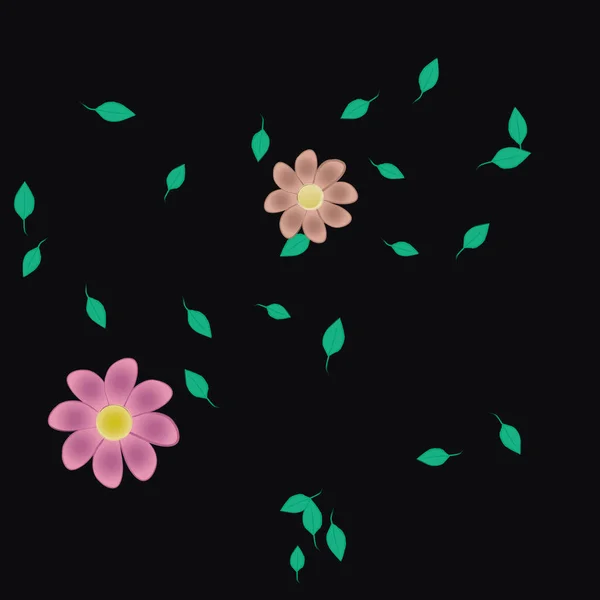 Fleurs Simples Avec Des Feuilles Vertes Composition Libre Illustration Vectorielle — Image vectorielle