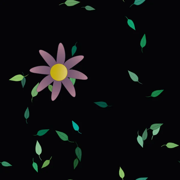 Flores Simples Con Hojas Verdes Composición Libre Ilustración Vectorial — Archivo Imágenes Vectoriales