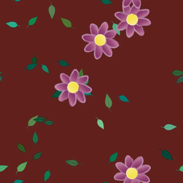 Composición Libre Con Flores Colores Simples Hojas Verdes Para Papel — Vector de stock