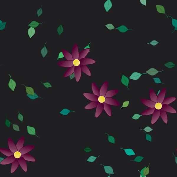 Composición Diseño Con Flores Simples Hojas Verdes Ilustración Vectorial — Vector de stock