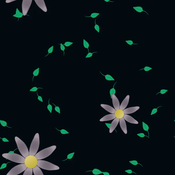 Composição Design Com Flores Simples Folhas Verdes Ilustração Vetorial —  Vetores de Stock