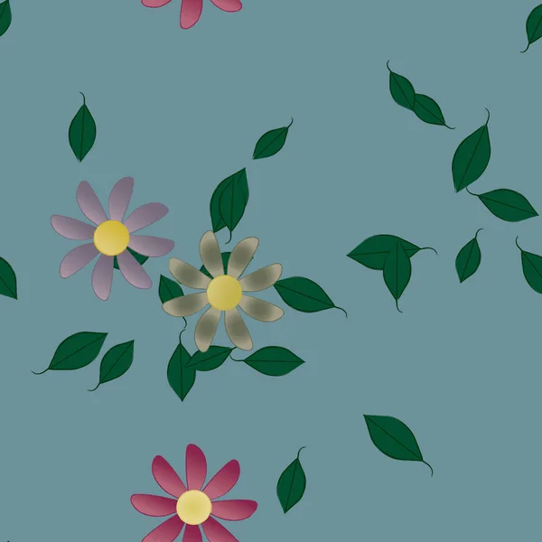 Composição Design Com Flores Simples Folhas Verdes Ilustração Vetorial — Vetor de Stock